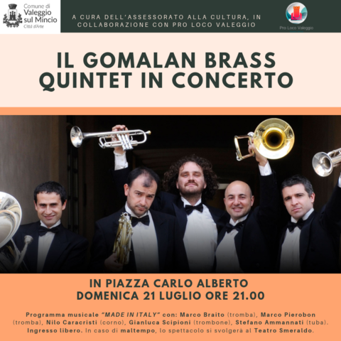 Domenica 21 luglio il Gomalan Brass Quintet in concerto a Valeggio sul Mincio